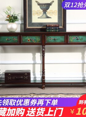 智礼雅 绿色欧美式进门玄关台隔断装饰柜走廊桌做旧手绘 沙发背几