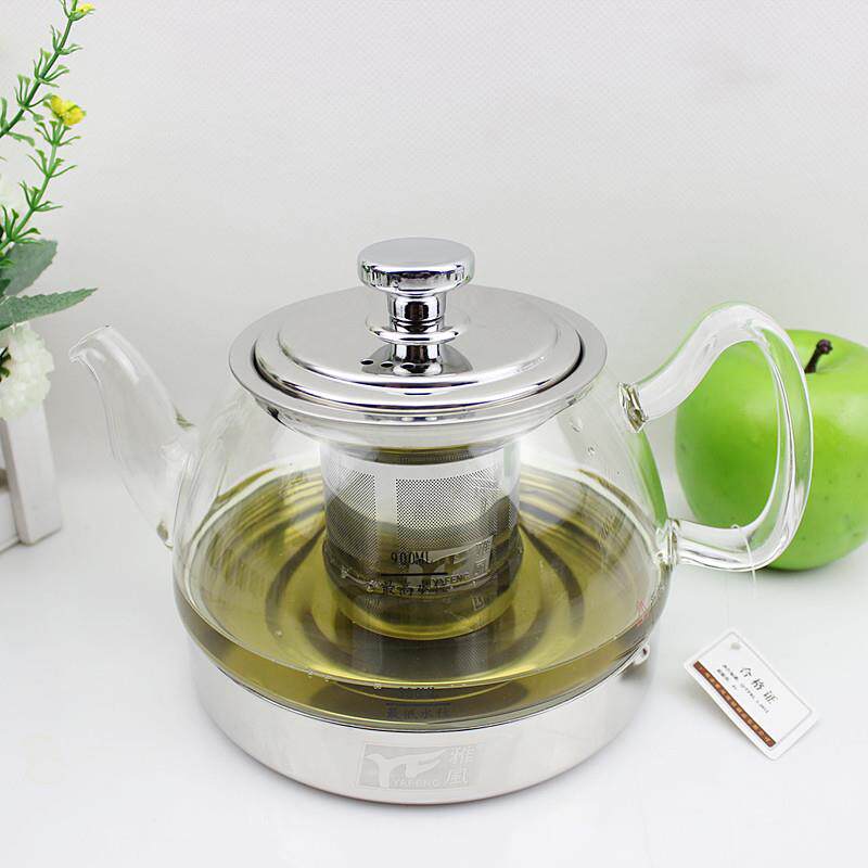 包邮YF雅风玻璃茶壶 耐高温 不锈钢底座可电磁炉加热煮茶壶1.2L