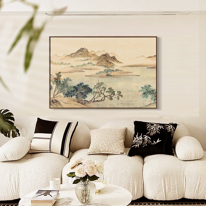 宋风美学水中山水覆古艺术挂画古色古香客厅背景墙装饰画