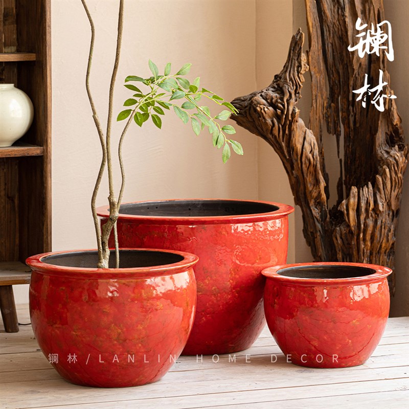 景德镇陶瓷大缸种树室外荷花睡莲养鱼盆招财乌龟老式水缸银朱小缸