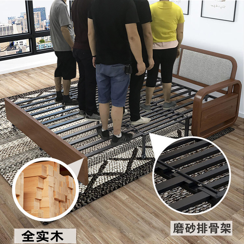 沙发床可折叠双人宽1.5米两用单人 1.2米实木推拉多功能带储物柜