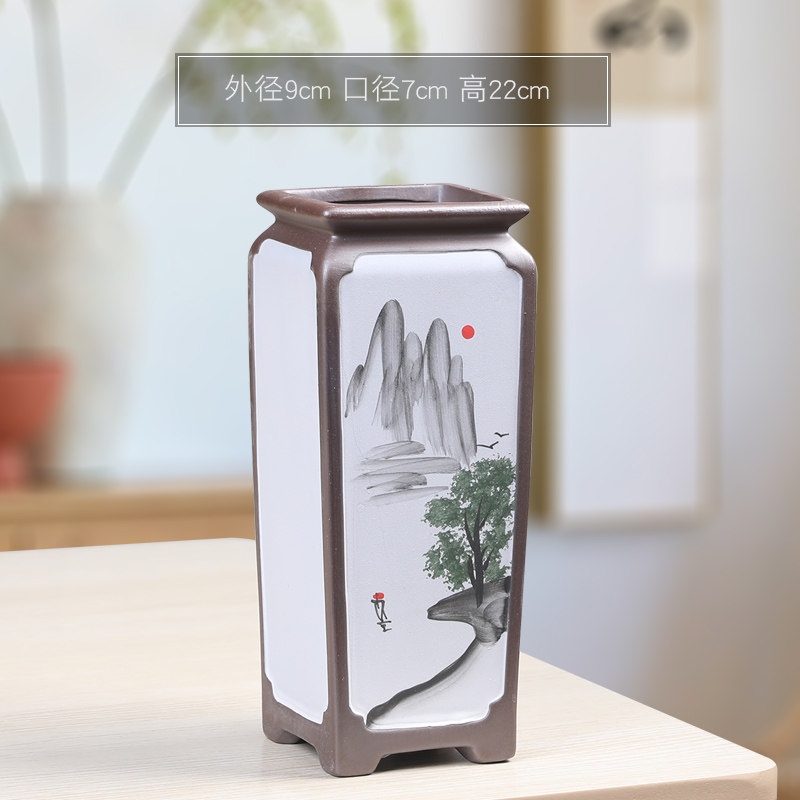 紫砂古典花盆高款中国风四方兰花专用多肉盆个性手绘室内造景盆栽