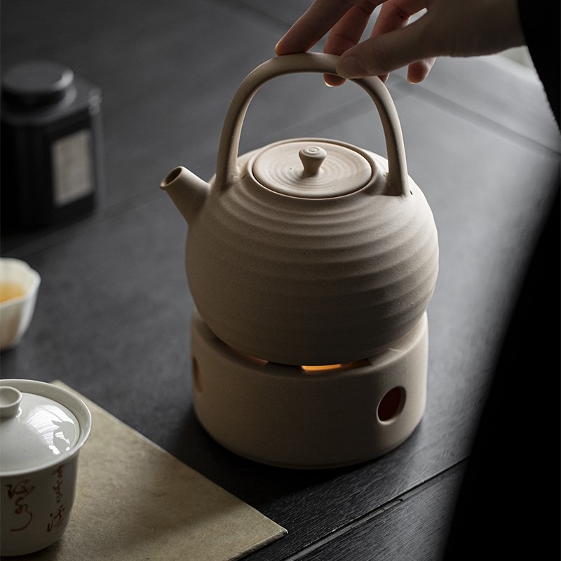 草木祠陶瓷提梁壶粗陶煮茶壶温茶炉蜡烛保温底座煮茶套装火炉风炉