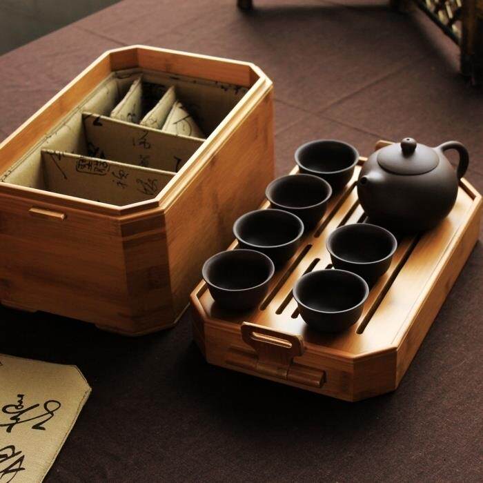 茶道 收纳 便携箱 竹 多功能 茶盘 整理箱 套装 茶具盒 美物工坊