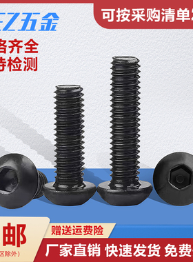 黑色304不锈钢圆头内六角螺丝半圆头螺钉螺丝钉M2M3M4M5M6M8螺栓