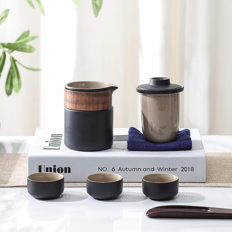 松发瓷器快客杯户外陶瓷一壶三杯携式旅行功夫茶具套装简约收纳盒
