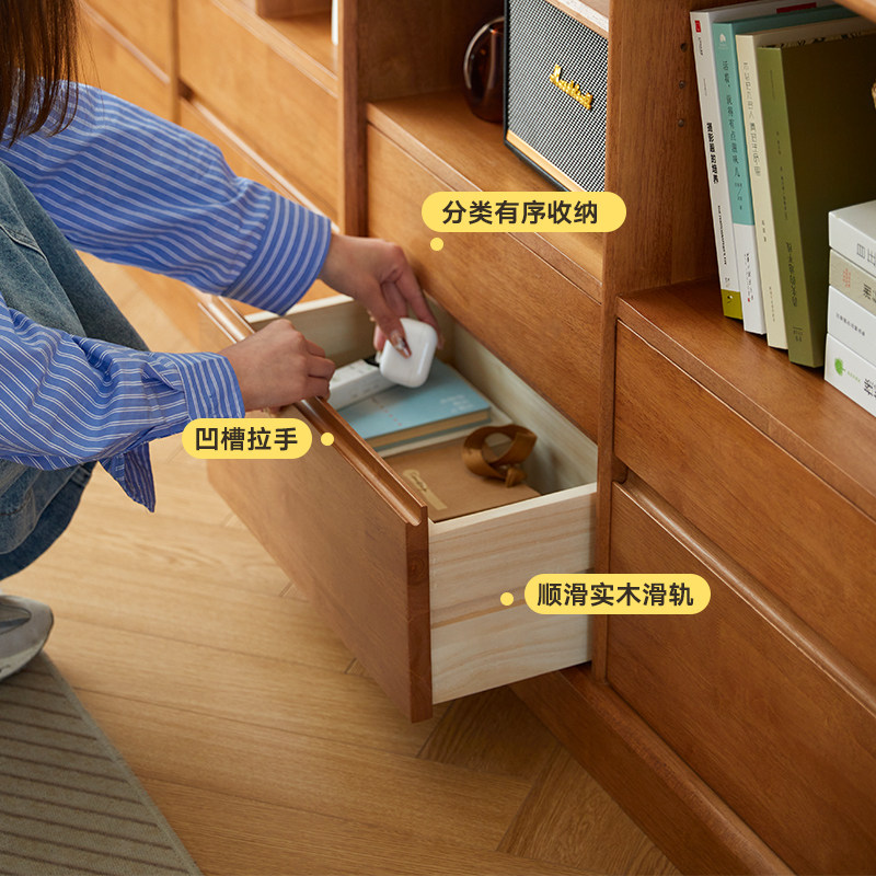 实木矮书柜书架收纳柜斗柜矮柜地柜落地格子电视柜家用日式储物柜
