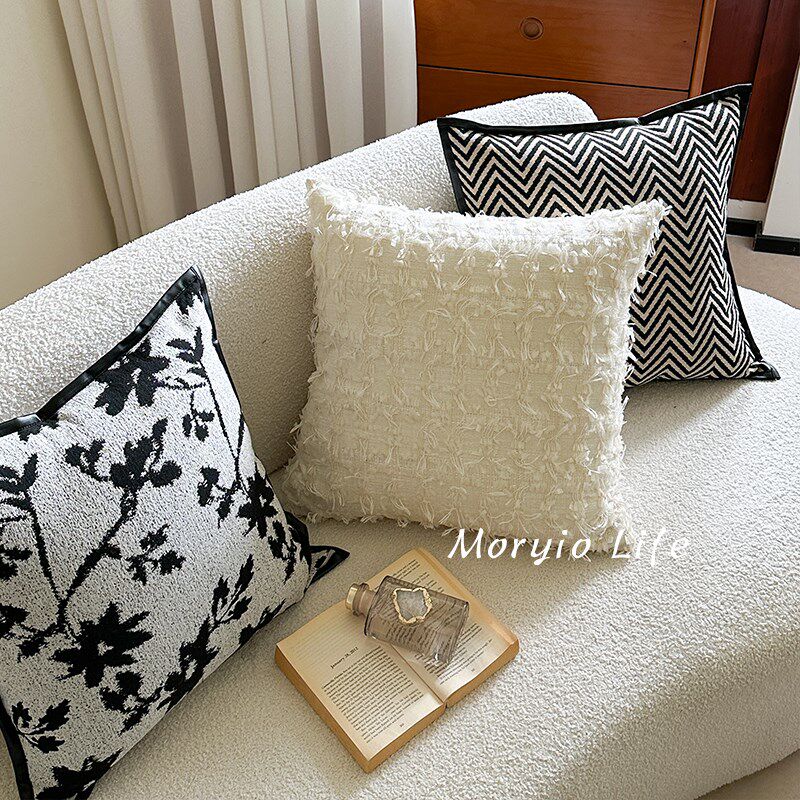 木悠轻奢高级感黑白复古风抱枕长条腰靠沙发靠枕样板间装饰靠垫背