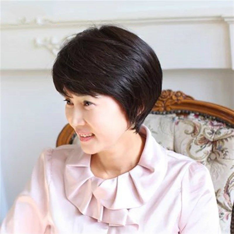 中老年假发女式真人真发丝短发短直发妈妈假头发中年假发自然逼真