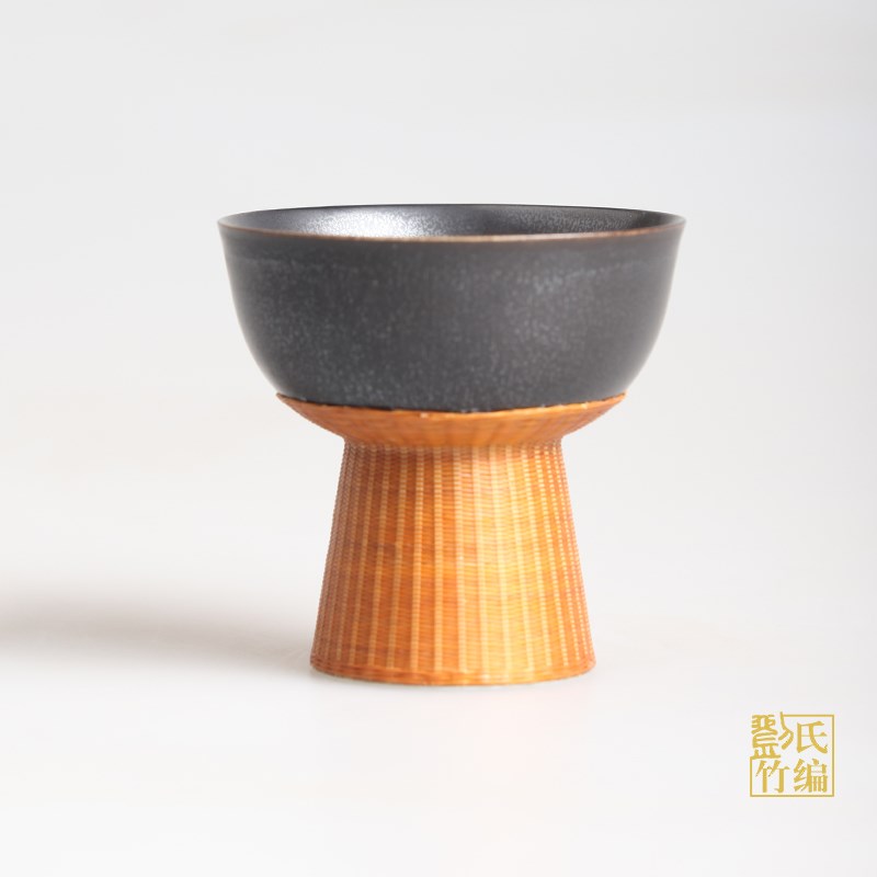 刘氏竹编纯手工艺掬露竹丝扣瓷高脚茶点盘中式禅意零食坚果碟特色