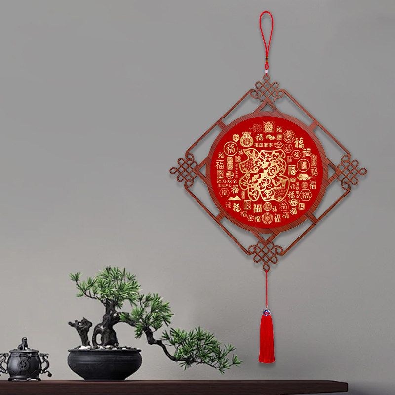 福寿喜招财进宝吉祥字画中国结入户进门玄关挂件客餐厅过道装饰画