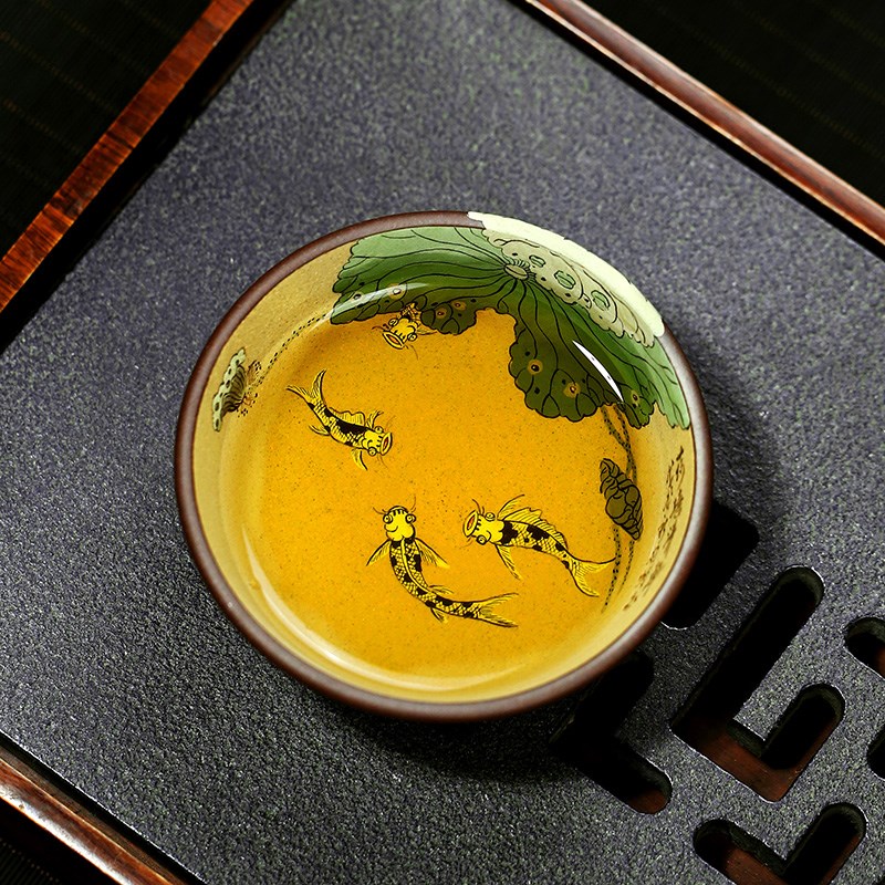 高档 紫砂大师张小岭品茗杯手工泥绘主人小口单杯茶盏碗功夫茶杯