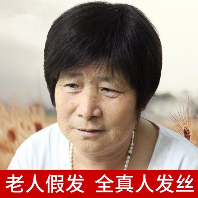 老年人假发女短发中老年人戴的整顶假发真发短直发送给奶奶的礼物
