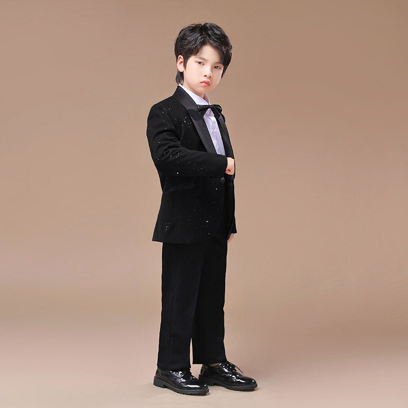 男童管弦乐团黑色星空礼服一粒扣西装套装小学生钢琴表演奏乐队装