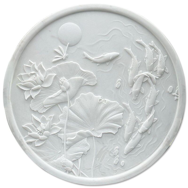 石雕浮雕壁画汉白玉背景墙山水花草别墅装饰画窗花玄关青石地雕