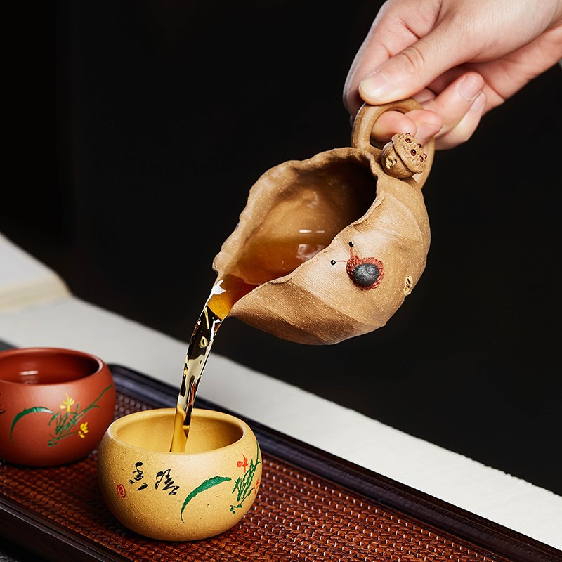宜兴紫砂公道杯茶滤套组荷叶莲子仿生器公杯茶漏中式功夫茶具配件
