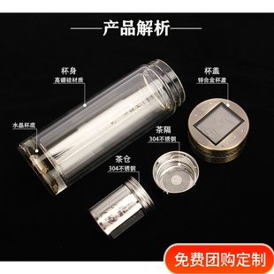 匡迪华象340号双层隔热水晶玻璃男女士商务办公礼品盒水杯可定制