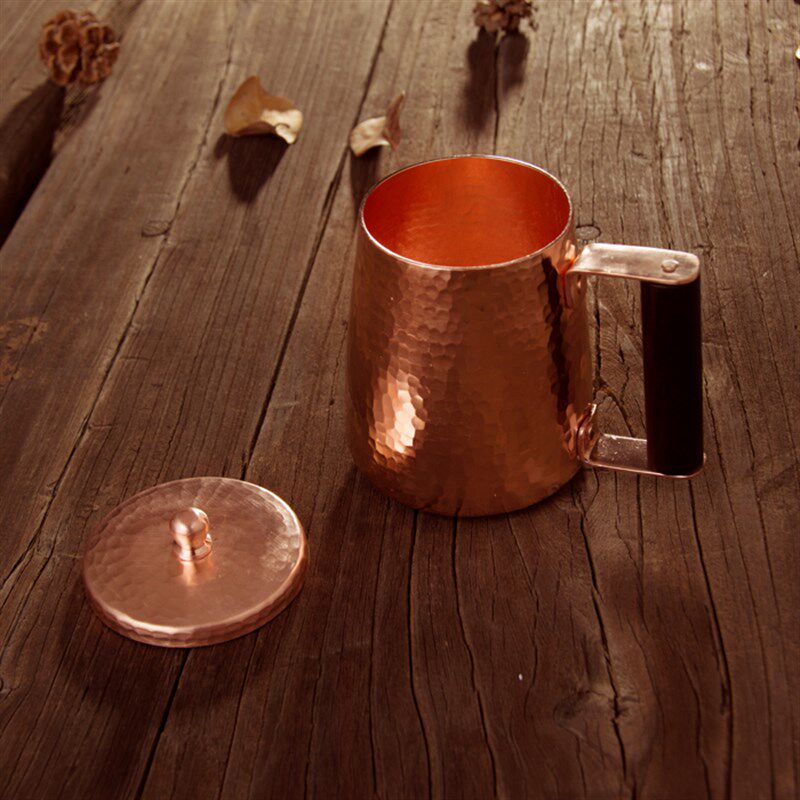 手工铜水杯加厚铜啤酒杯紫铜茶杯铜咖啡杯铜茶缸木柄铜水杯包邮
