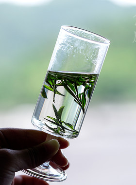 鱼戏 高脚茶杯品茗杯手工创意耐热透明绿茶玻璃杯日式精品红酒杯