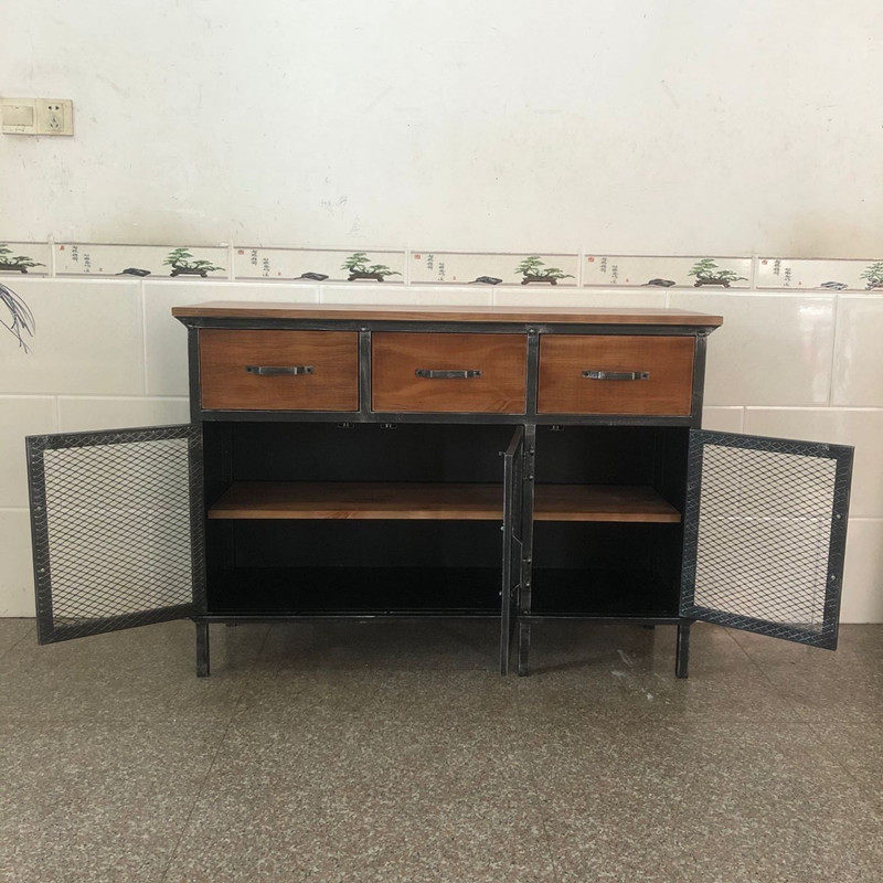 LOFT工业风餐边柜复古做旧实木餐厅备餐柜子铁艺储物柜茶水台酒柜