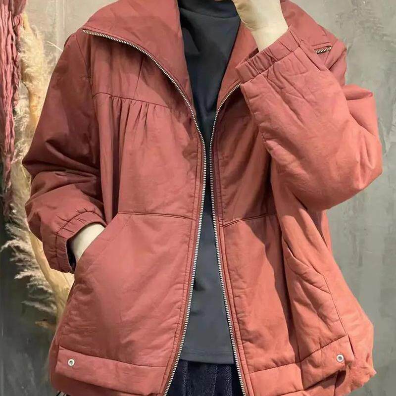 冬款新品2022年文艺休闲薄棉衣个性夹棉宽松大码棉料婴儿棉外套女