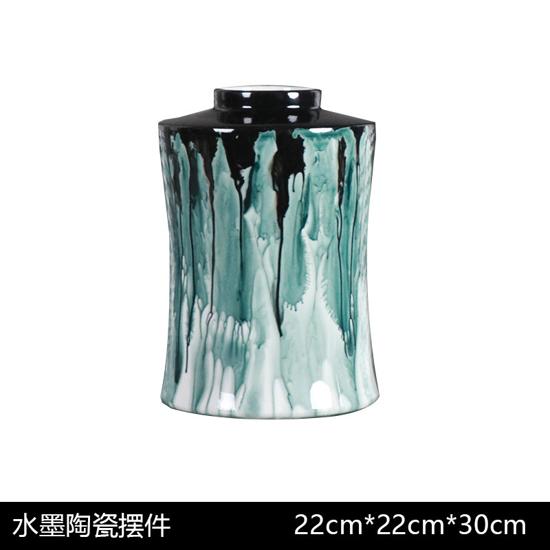 新中式轻奢水墨陶瓷摆件家居客厅餐边柜酒柜博古架玄关花瓶装饰品