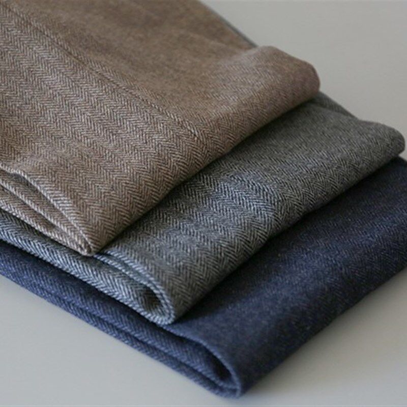 秋季新款保暖羊毛人字纹休闲九分西裤英伦复古毛呢宽松直筒裤子男