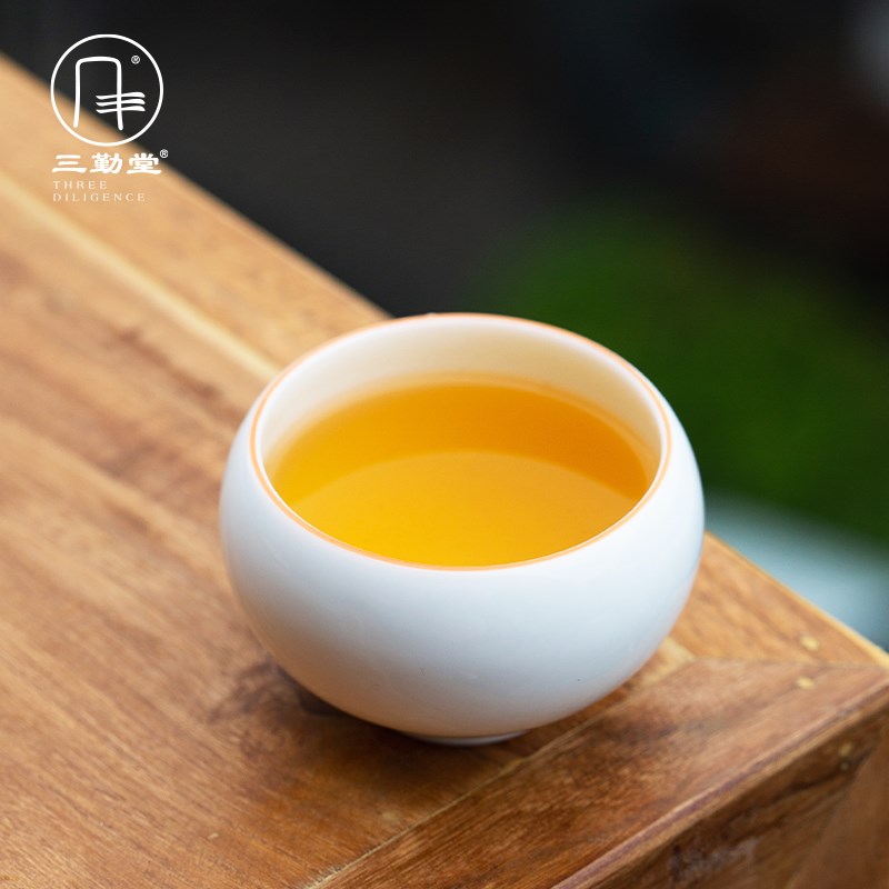 三勤堂甜白釉主人杯功夫茶杯景德镇温润白瓷品茗杯茶具单杯纯手工