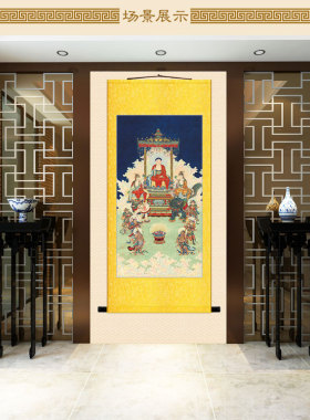 弥勒佛画像 天冠弥勒菩萨佛像画 绢布卷轴挂画装饰画来图定制订做