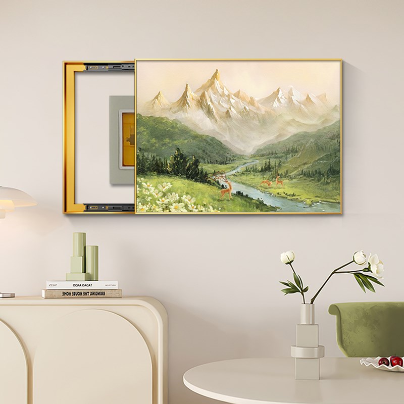 日照金山电表箱装饰画奶油风电闸盒风景油画遮挡挂画配电箱免打孔