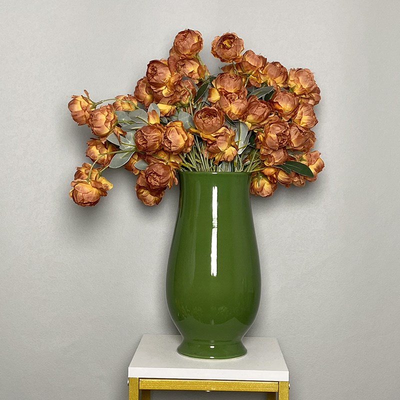 景德镇陶瓷花瓶大口圆肚绿色花瓶瓷器摆件橱窗客厅装饰品插花简约