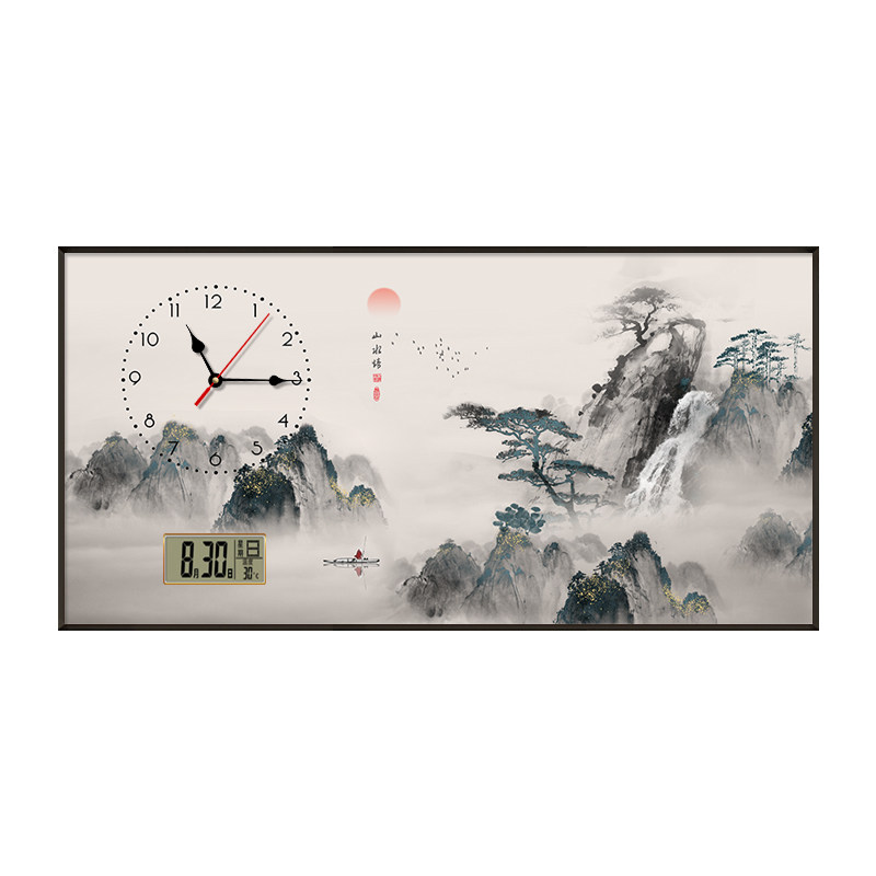 大尺寸电表箱装饰画山水画带钟表万年历新中式遮挡配电箱挂画定制