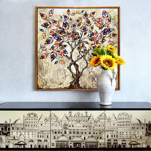 北欧风格入户玄关画发财树客厅饭厅装饰画沙发背景墙挂画艺术画挂