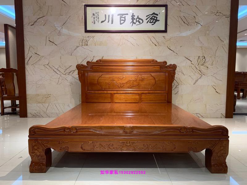 红木床进口菠萝格高脚卧室大床现代高档实木1.8米双人床硬特价