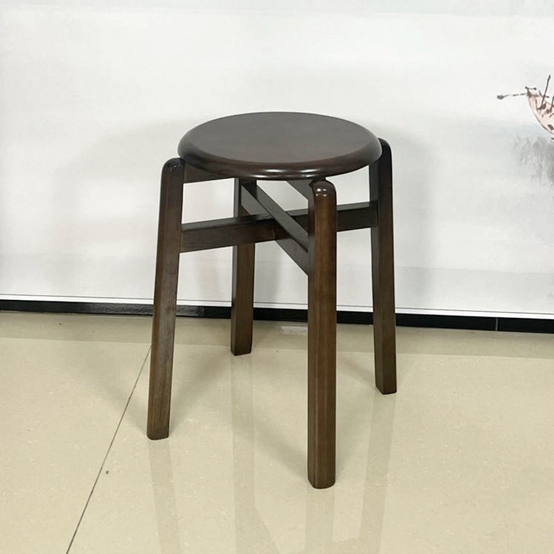 中式餐桌凳实木可叠加圆凳家用凳子原木凳橡木圆形高凳免安装木凳