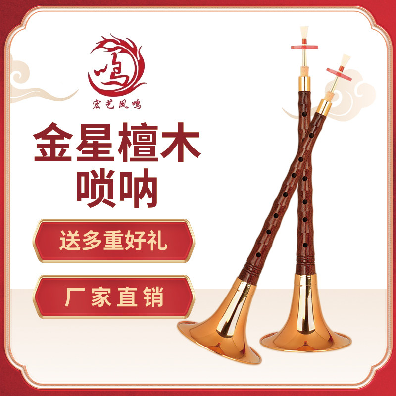 宏艺凤鸣金星檀木唢呐乐器专业D调初学者全套成人优选民间喇叭碗