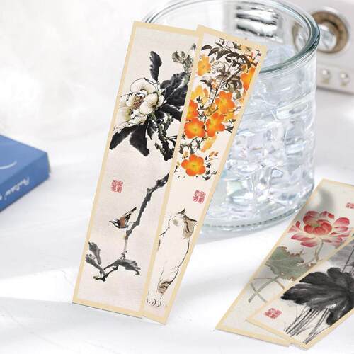 60张国画书签复古插画书法诗词学生阅读标记手账桌面diy卡片书签