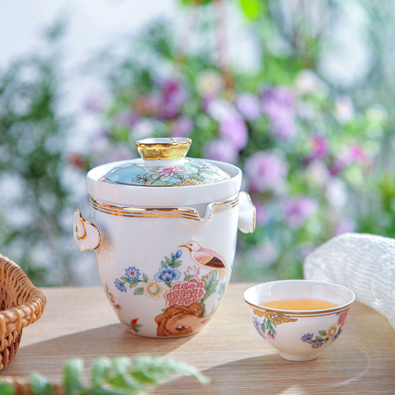 便携式茶具盖杯车载户外潮汕功夫茶骨瓷快客杯旅行过滤茶杯套装