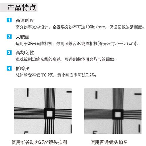 超高清2900万像素工业镜头面阵 8K线扫相机镜头 标准F口 华谷动力