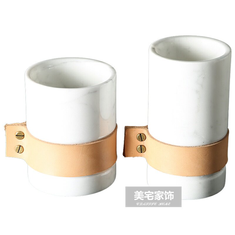 黑白色大理石笔筒烛台摆件 创意花器 欧式家居书房样板间软装饰品