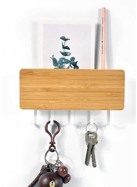 日式收纳盒钥匙墙壁挂钩竹木收纳挂钩木质挂物钩玄关杂物挂架家用
