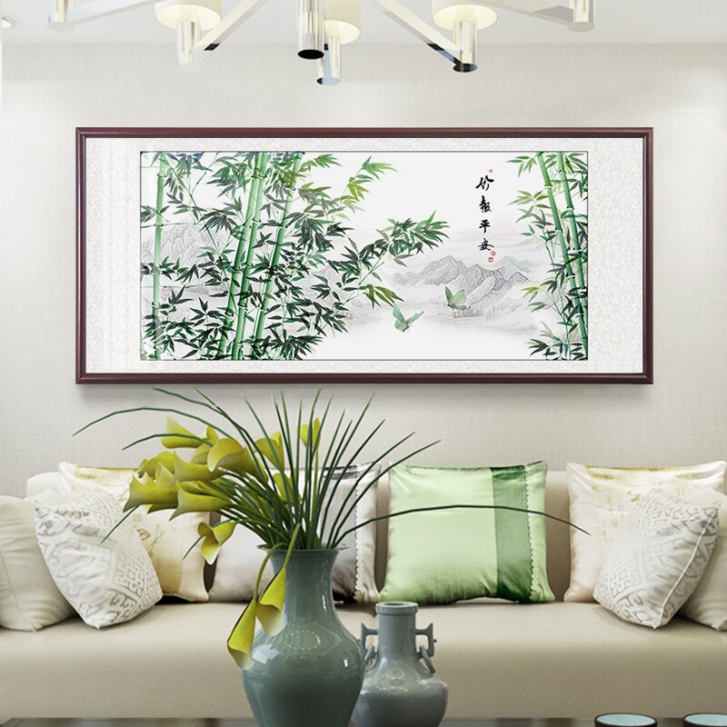 定做x竹子图 新中式竹报平安装饰画客厅挂画横版床头卧室墙壁画