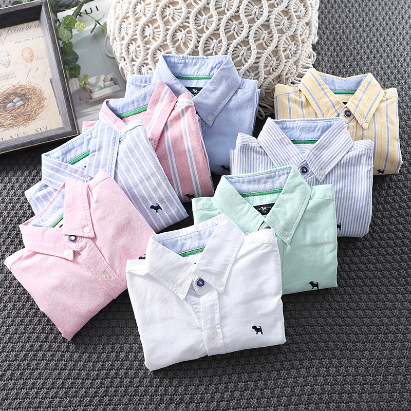 儿童长袖衬衫春秋白色纯棉男童条纹格子翻领衬衣小童宝宝休闲秋装