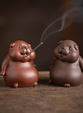 紫砂生肖小狗创意陶瓷茶宠 招财茶桌摆件萌宠风格办公室装饰