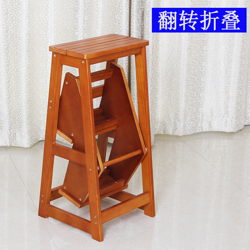 新款实木梯凳加高型三步翻转折叠梯多功能家用梯子创意台阶踏步梯