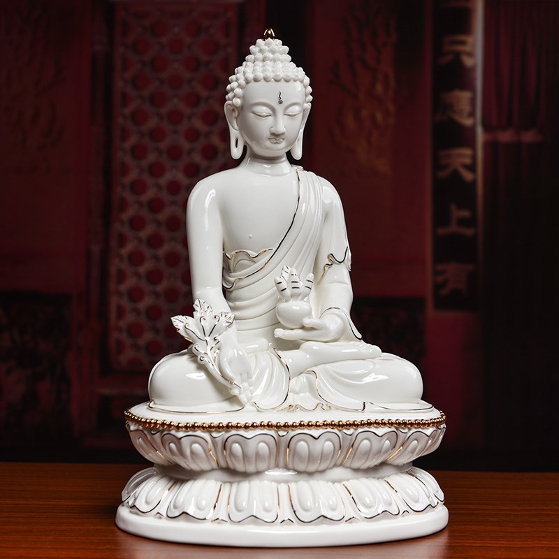 戴玉堂陶瓷摆件《描金彩药师佛》藏传药师琉璃光如来佛像家居饰品