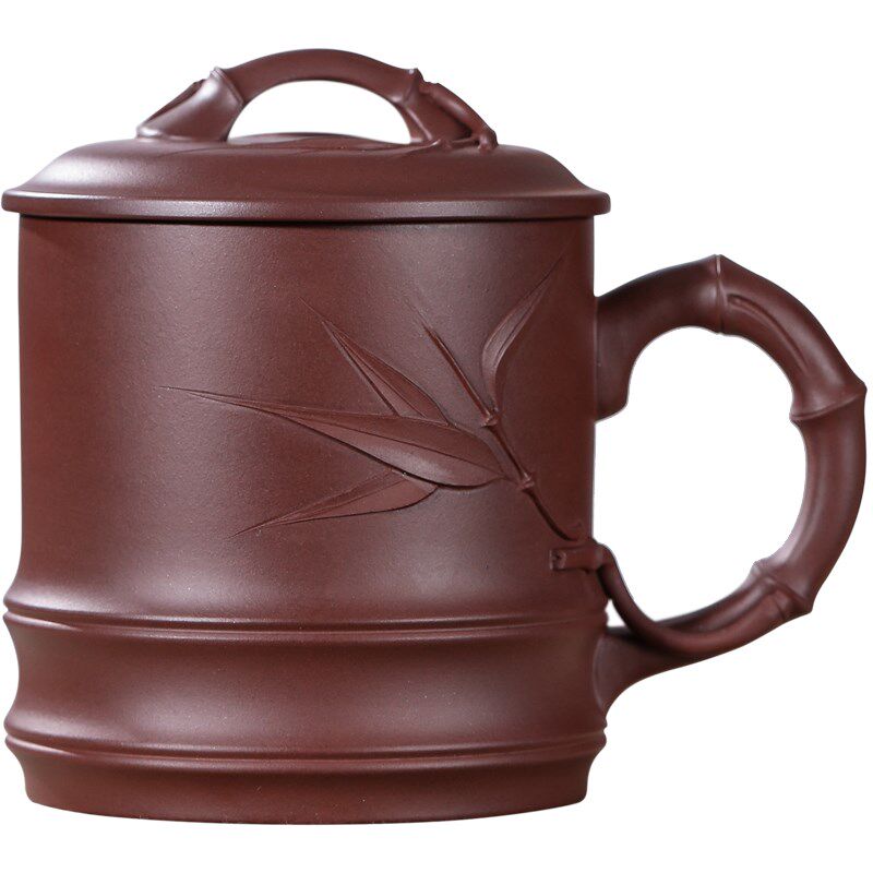 祁地紫砂茶具宜兴底槽清大容量茶杯盖杯办公老板杯竹节大口泡茶杯