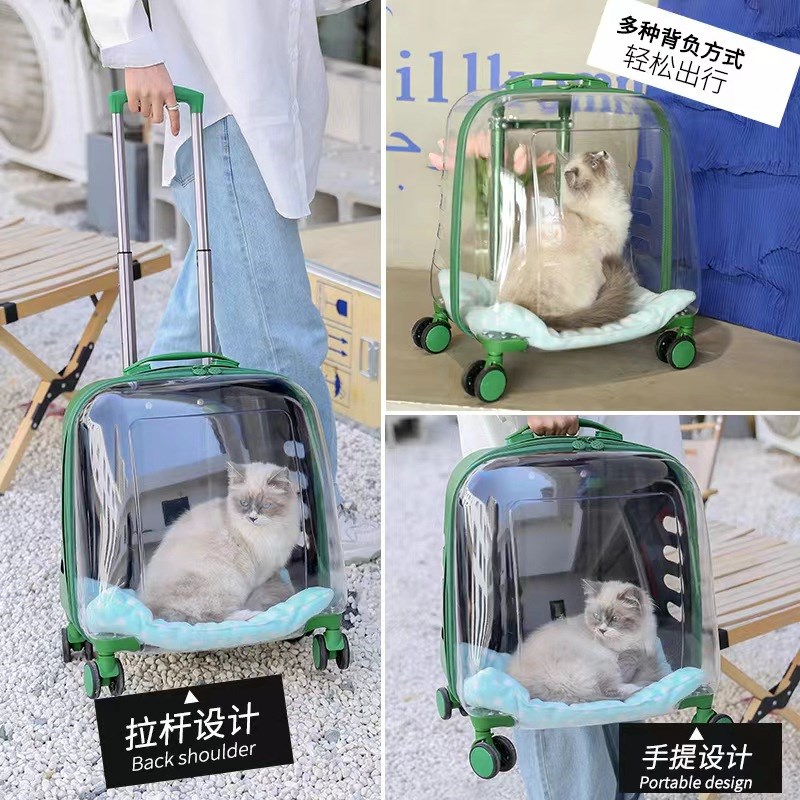 猫咪外出拉杆箱小狗狗太空舱透明便携背包春夏季大容量猫包宠物包