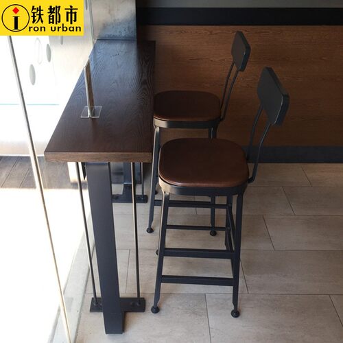loft美式铁艺吧台桌椅高脚凳咖啡厅桌椅奶茶酒吧桌椅高脚小圆桌