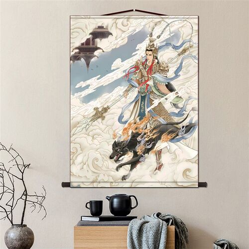 二郎真君杨戬画像挂画供奉装饰画玄关书房走廊背景墙装裱卷轴挂轴